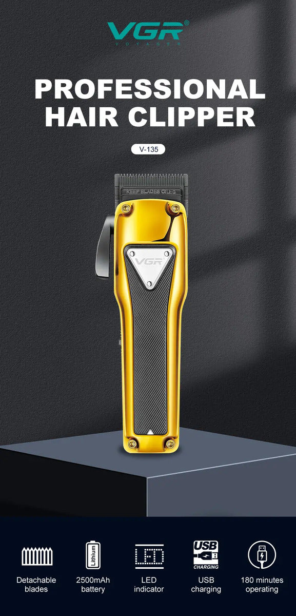 Máquina VGR V-135 Cortapelo y Afeitadora Profesional Recargable Portátil