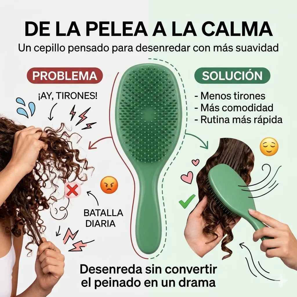 Cepillo  Cabello Rizado Desenreda Fácil Cerdas Verde