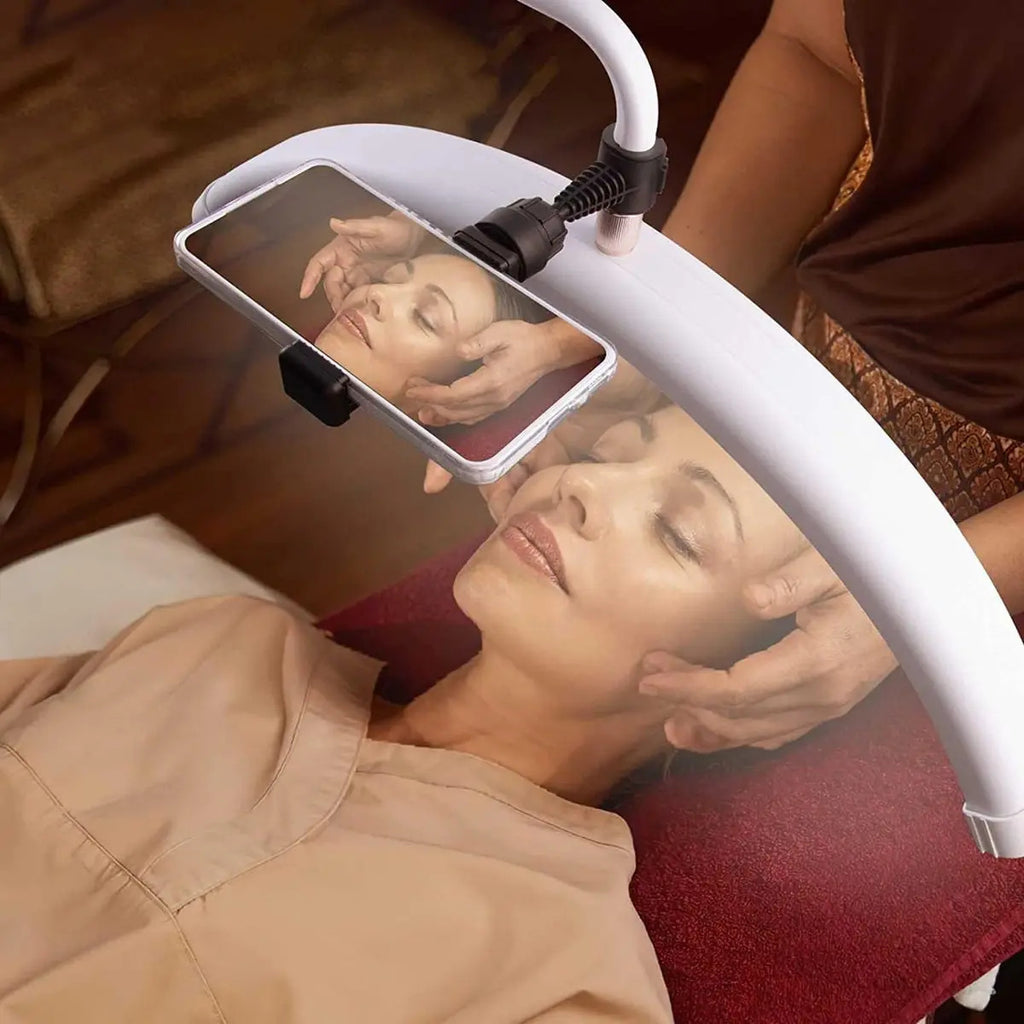 Lámpara LED Media Luna Blanca con Soporte para Celular y Base Móvil