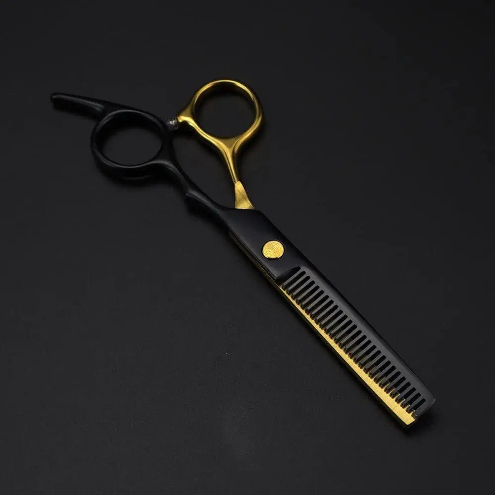 Kit de Tijeras Profesionales de Corte y Entresacado - Filo Navaja Negro y Dorado