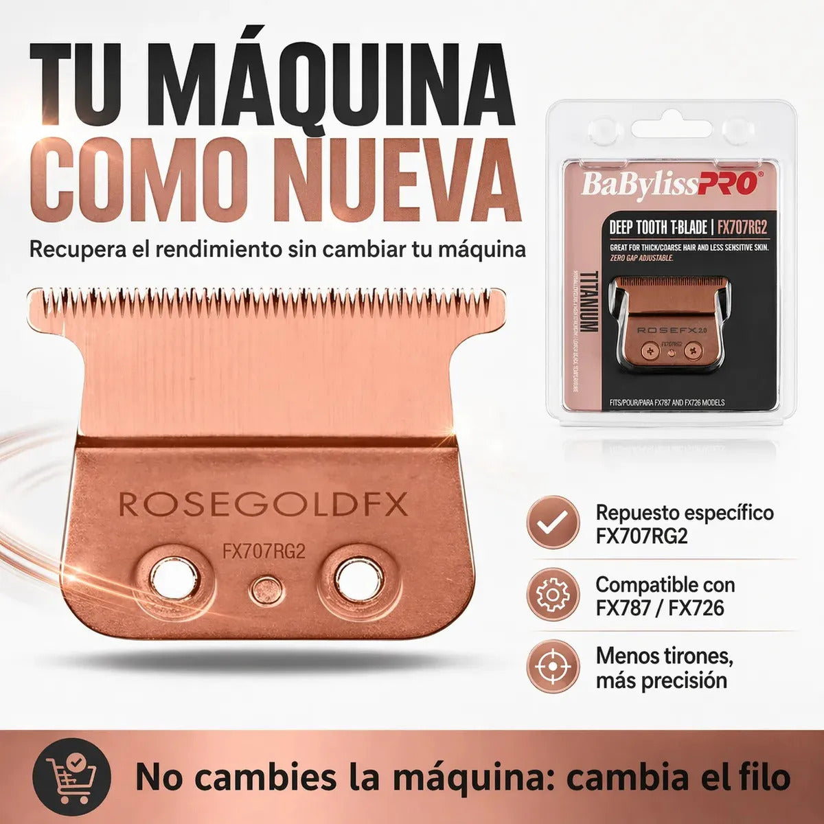 Repuesto Cuchilla Babyliss Pro Rose Gold Deep Tooth Fx707rg2