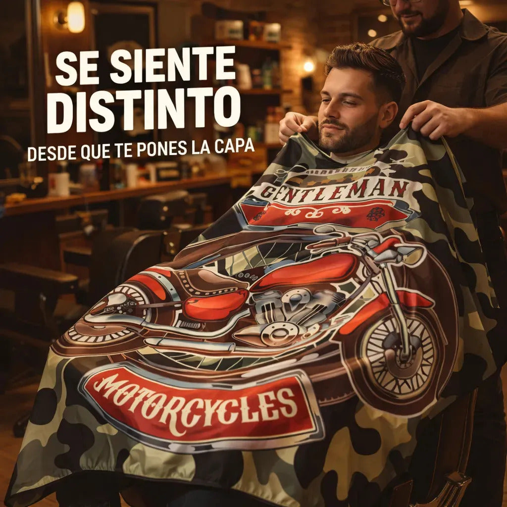 Capa Barbería Hombre Mayor Confort Diseño Moto Camuflaje