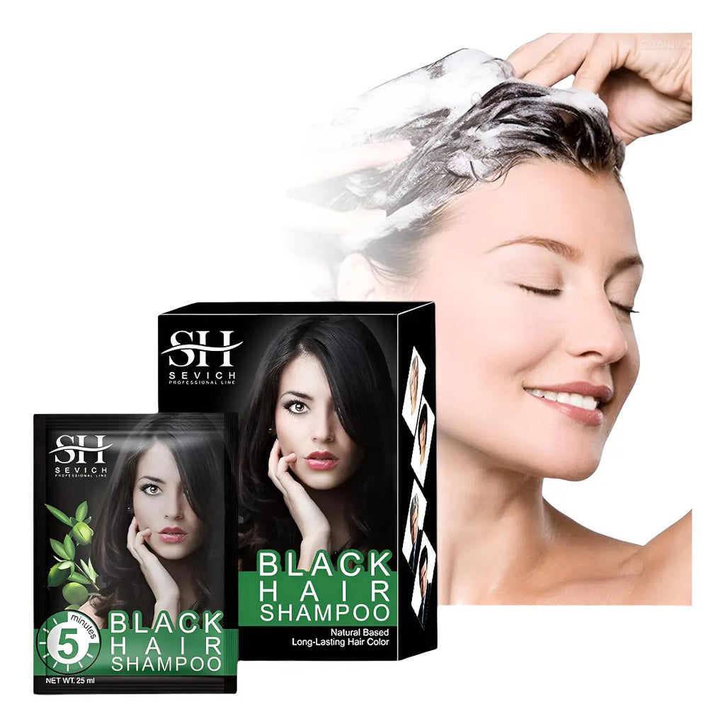 Kit 10 Unidades Shampoo Tinte Negro Sevich 15ml - Cubre Canas en 5 Minutos