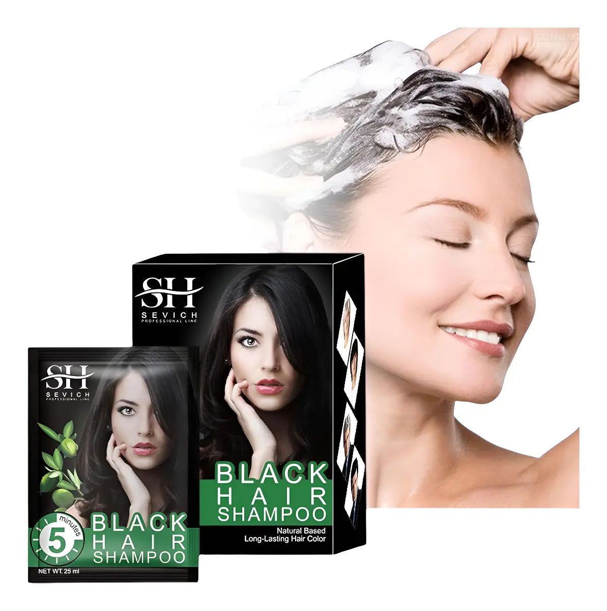 Kit 10 Unidades Shampoo Tinte Negro Sevich 15ml - Cubre Canas en 5 Minutos
