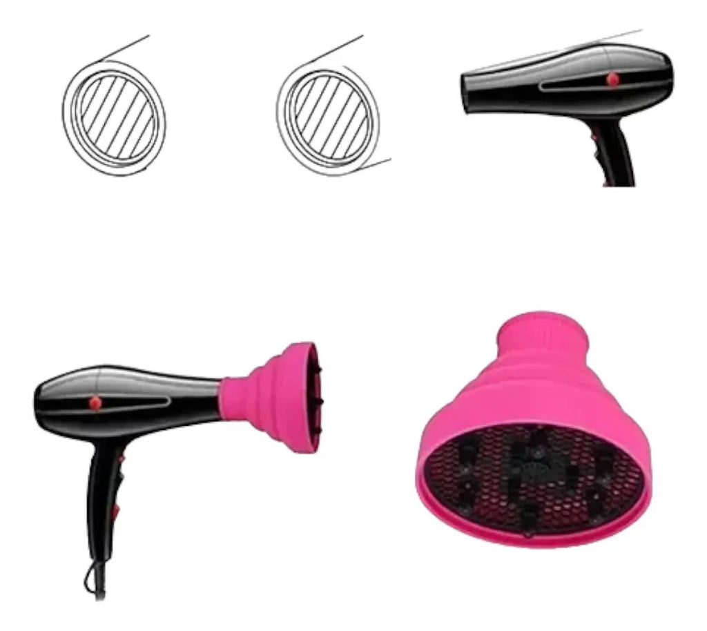 Difusor de Silicona Plegable Universal para Secador - Negro/Fucsia